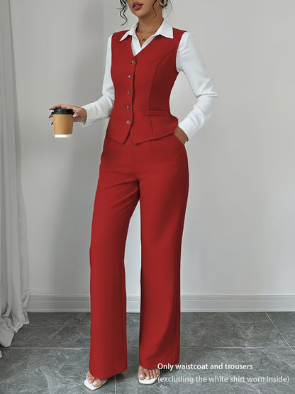 Women’s Sleeveless Cinched-Waist Vest & High-Waisted Wide-Leg Pants Set – Elegant Solid-Color Summer Two-Piece Outfit