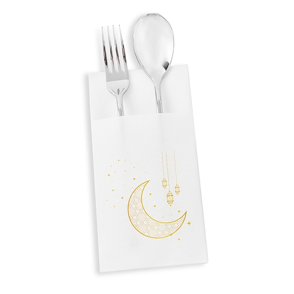 10pcs Ramadan Kareem Printed Ramadan Stars Moon Disposable Knife and Fork Western Napkins Meal Mat 2026 for Home Decoration Eid Mubarak Decoration Ramadan Mubarak Eid Al Adha Islamic Muslim Party