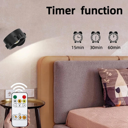 Rechargeable LED Wall Lamp – 360° Rotating Spotlight with Remote & Touch Control, 3-Color Dimming for Home & Gallery