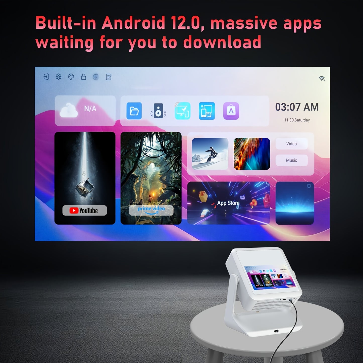 A2 Pro Smart Projector with 8-Inch Touch Screen – Android 12, Native 1080P HD, 4K Compatible Home Theater Projector with Autofocus & Auto Keystone Correction