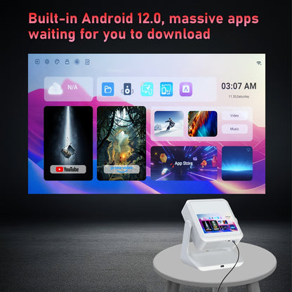 A2 Pro Smart Projector with 8-Inch Touch Screen – Android 12, Native 1080P HD, 4K Compatible Home Theater Projector with Autofocus & Auto Keystone Correction