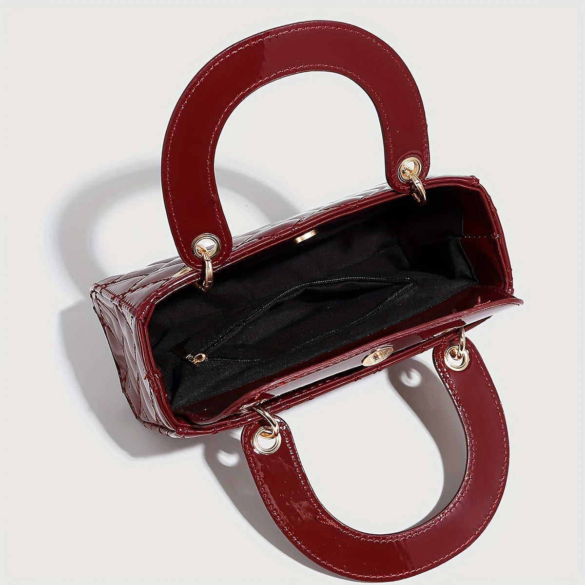 Women’s Wine Red PU Leather Handbag – Fashionable Horizontal Tote with Versatile Pattern, Single Shoulder & Crossbody Design