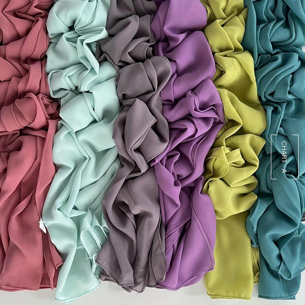 6-Piece Premium Satin Hijab Set – Non-Stretch Snug-Fit Scarves in 10 Solid Colors for Ramadan & Modest Fashion