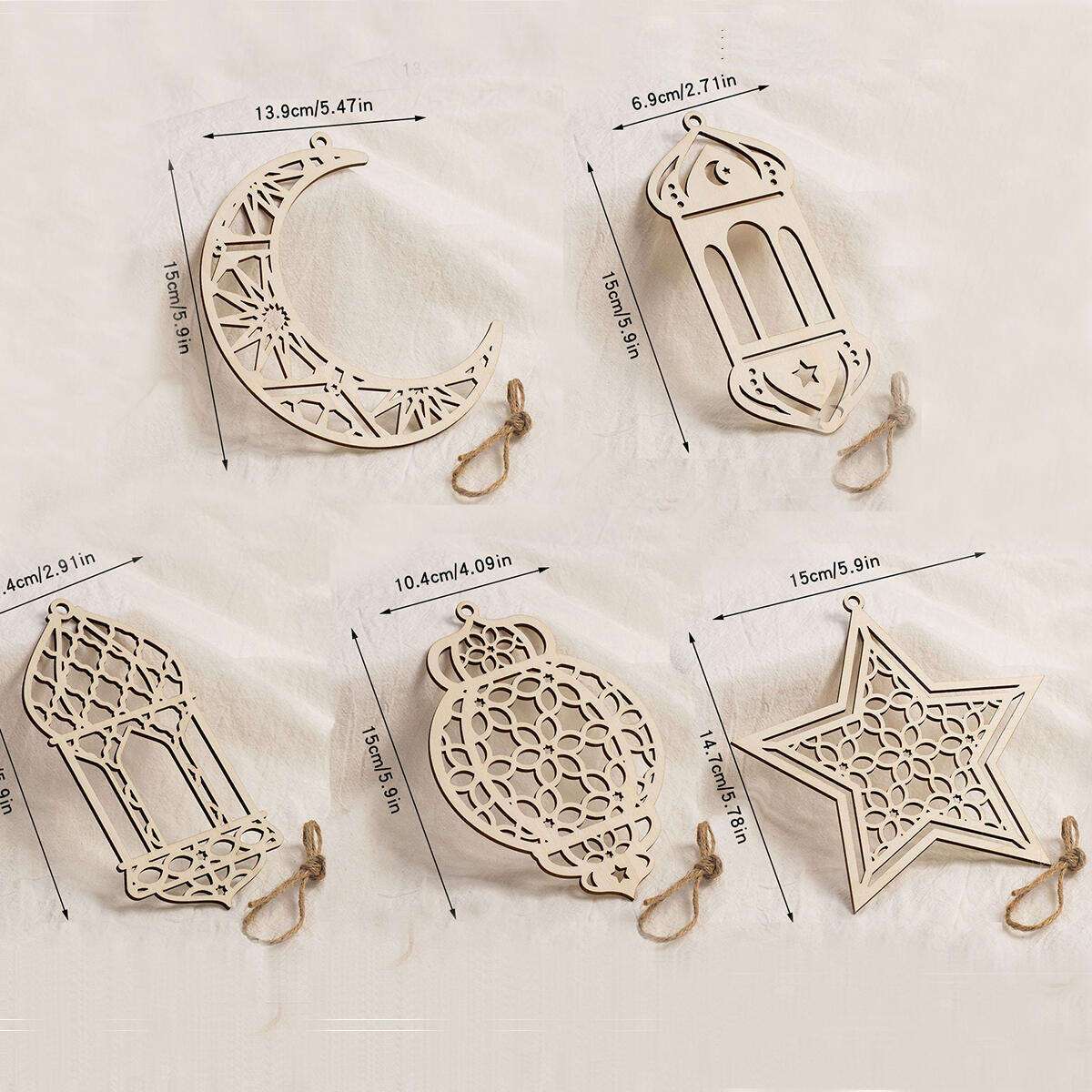 5pcs/set Eid Mubarak Wooden Hanging Ornaments Hollowed Moon Star Pendant for Ramadan Eid al-Fitr Party Decoration DIY Painting Gifts
