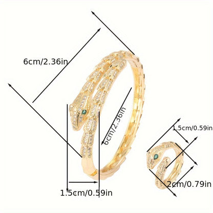 1 Bracelet + 1 Ring Snake-Inspired Synthetic Zirconia Trendy Women'S Set