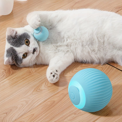 MIAOQUANJI USB-Rechargeable Automatic Cat Ball – Motion-Activated Rolling Toy with Glow-in-the-Dark Light, Durable Silicone Design (Blue)
