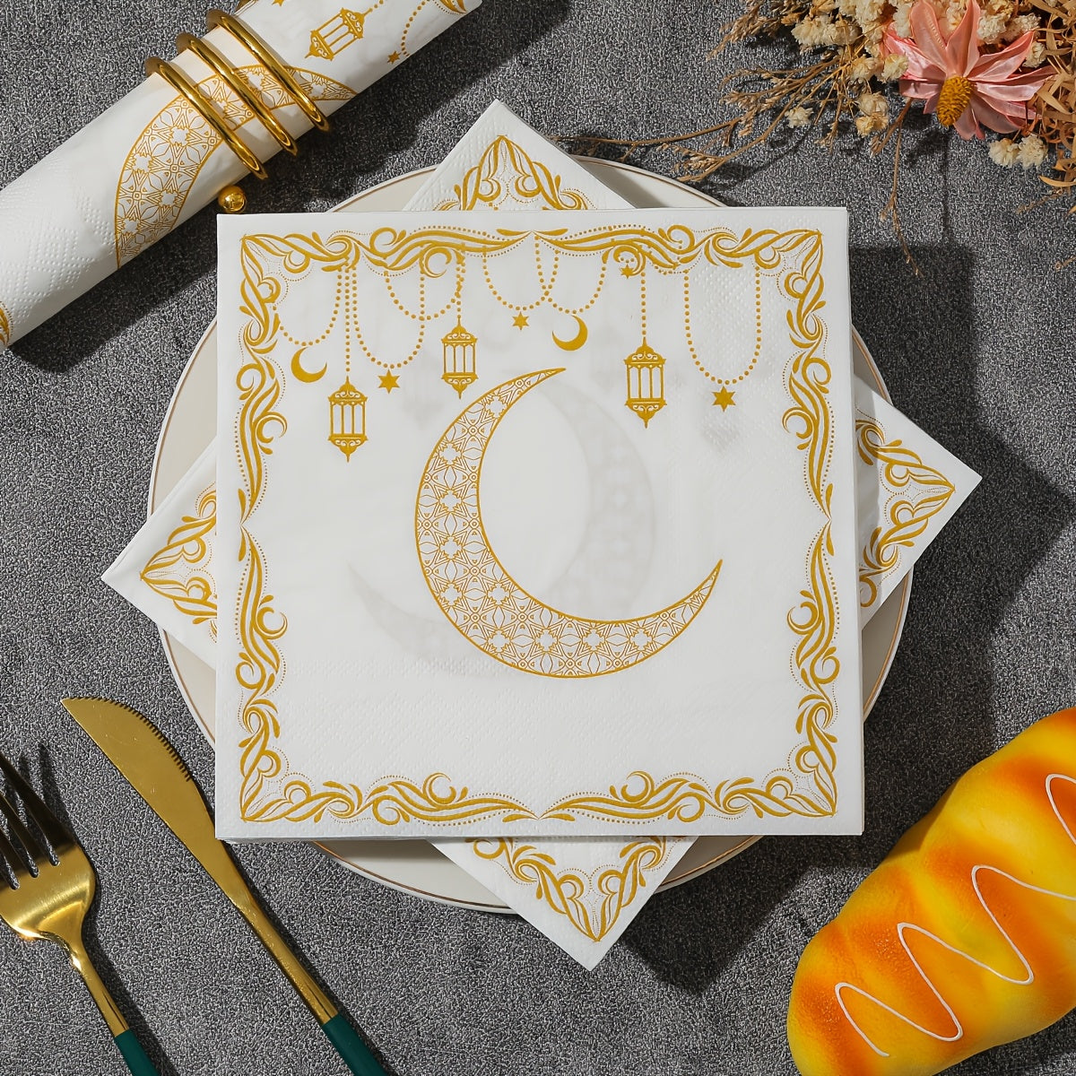 20pcs 2025 New Ramadan Theme Disposable Napkins - 2-Ply - Suitable for Ramadan Parties And Holiday Table Decorations, 13-Inch Square, Ideal for Kitchen And Dining Room, Ramadan Decorations
