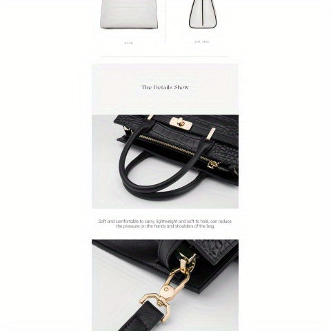 Women’s Crocodile-Pattern Tote Handbag – Large Capacity Daily Use Bag with Zipper Closure & Adjustable Shoulder Strap, Fashionable Office & Travel Accessory