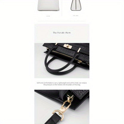 Women’s Crocodile-Pattern Tote Handbag – Large Capacity Daily Use Bag with Zipper Closure & Adjustable Shoulder Strap, Fashionable Office & Travel Accessory