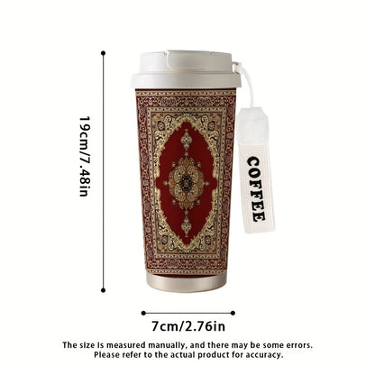 A 530ml Character Pattern Insulated Bottle Cup,Artistic Style,Fashion,Insulated/Cold Coffee Cup,Rope Portable Double Drink Type,Stainless Steel Insulated Bottle Cup,Cold Drink/Hot Drink Cup,Suitable for Ramadan