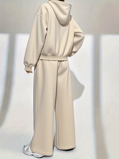 Women’s Winter Hooded Sweatshirt & Jogger Set – Casual Pullover with Letter Print, Pockets & Drawstring Waist