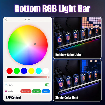 RGB LED Nixie Tube Clock – DIY IPS Display with 16M Colors, App Control, Temp & Weather Display, Modern Home Decor Gift