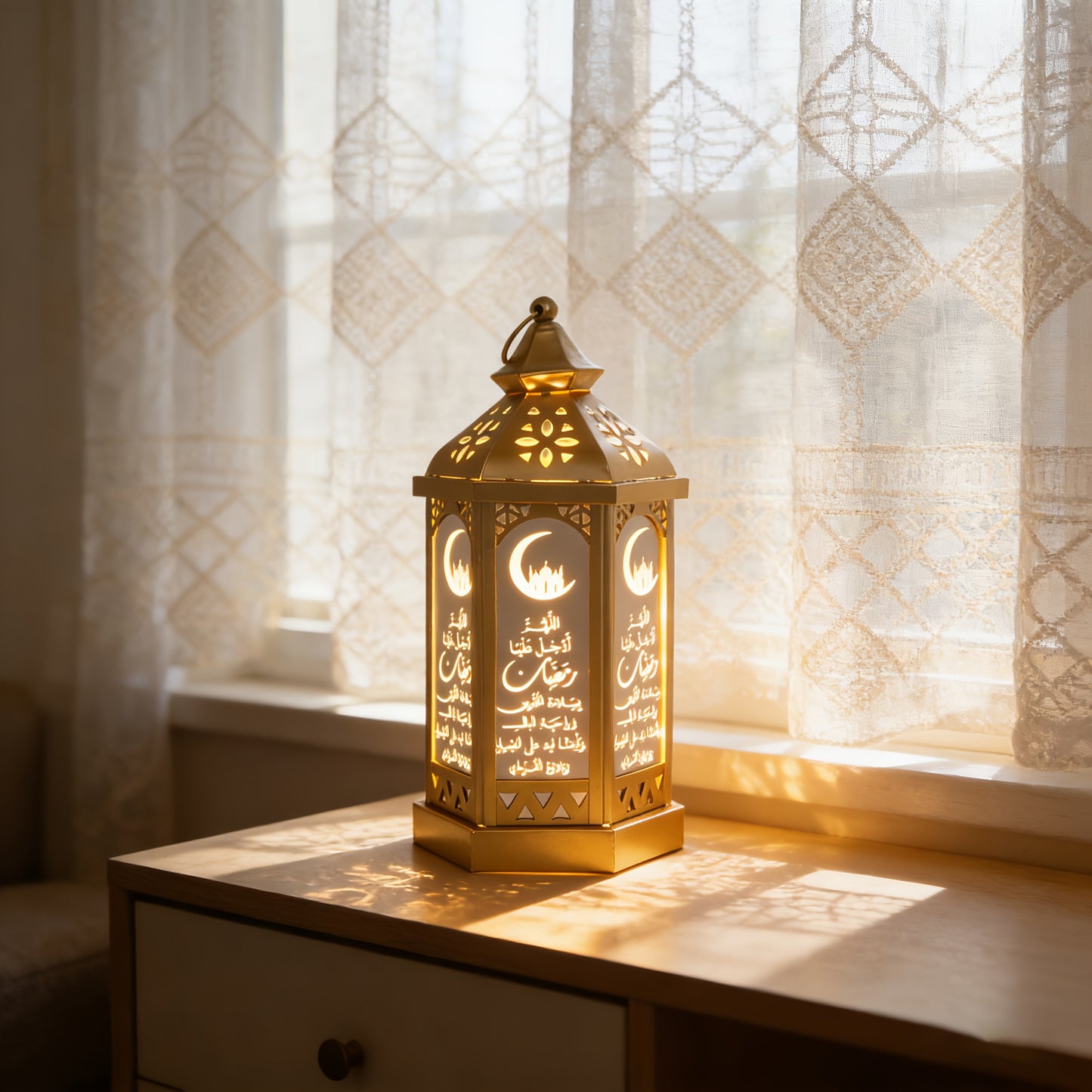 1pc Ramadan Theme Decorative Lantern | Iron Tabletop LED Handheld Light, Ramadan Fanous, Festival Lantern, Hanging Lamp, Batteries Not Included