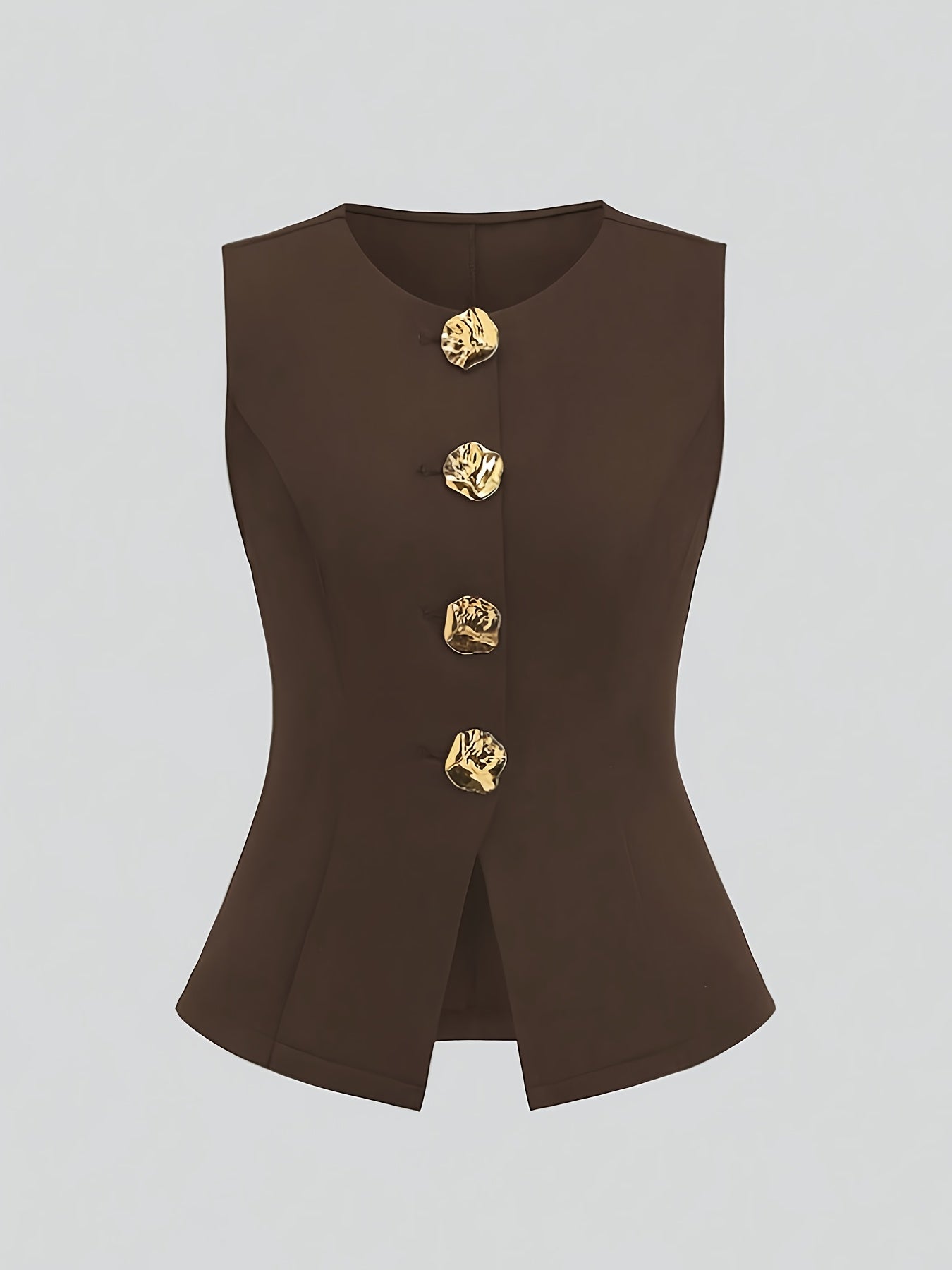 Women’s Elegant Waist-Cinching Vest & Wide-Leg Pants Set – Solid Button-Up Two-Piece Outfit for Office or Casual Wear