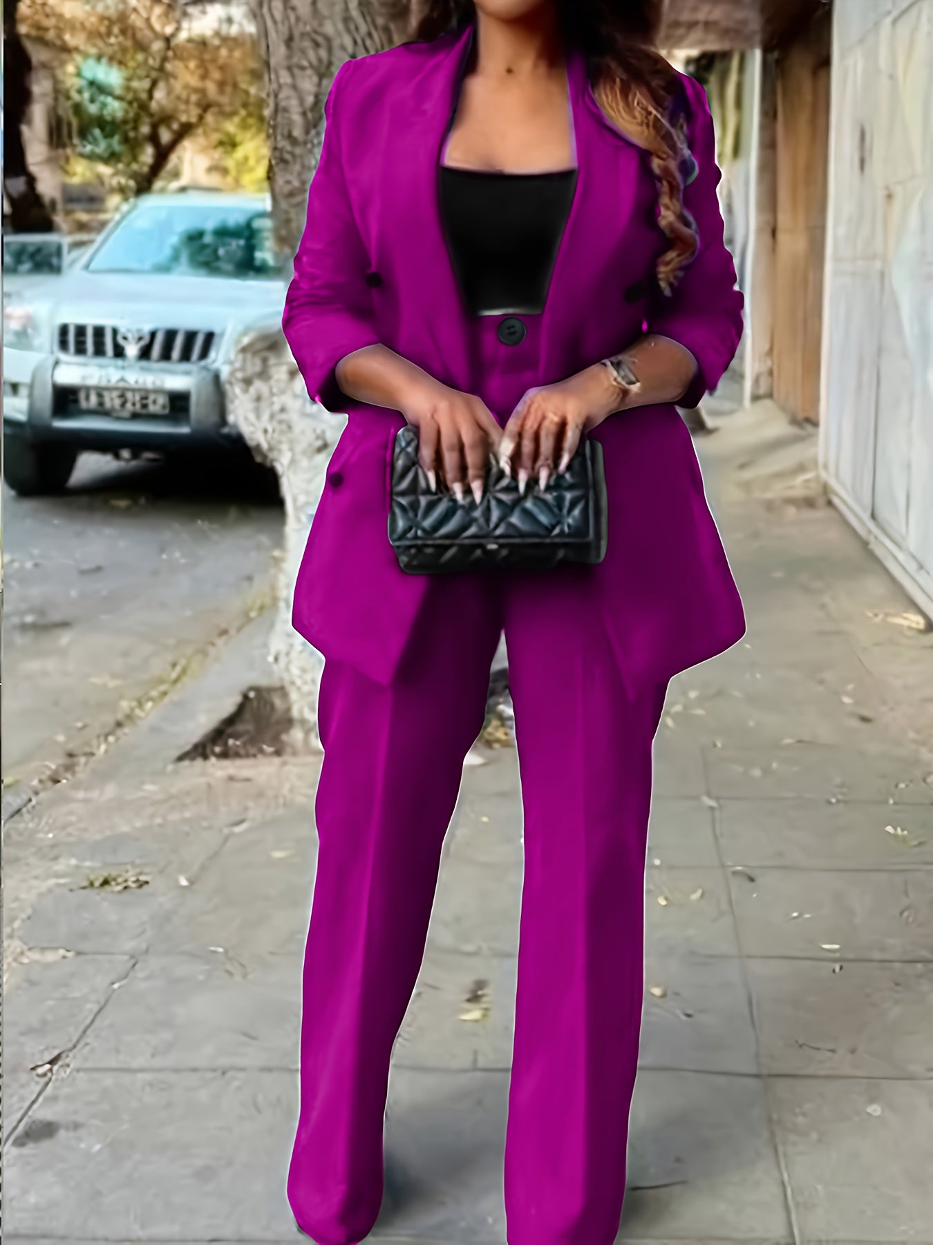 Women's Casual Double-Breasted Blazer and Straight-Leg Pants Suit Set