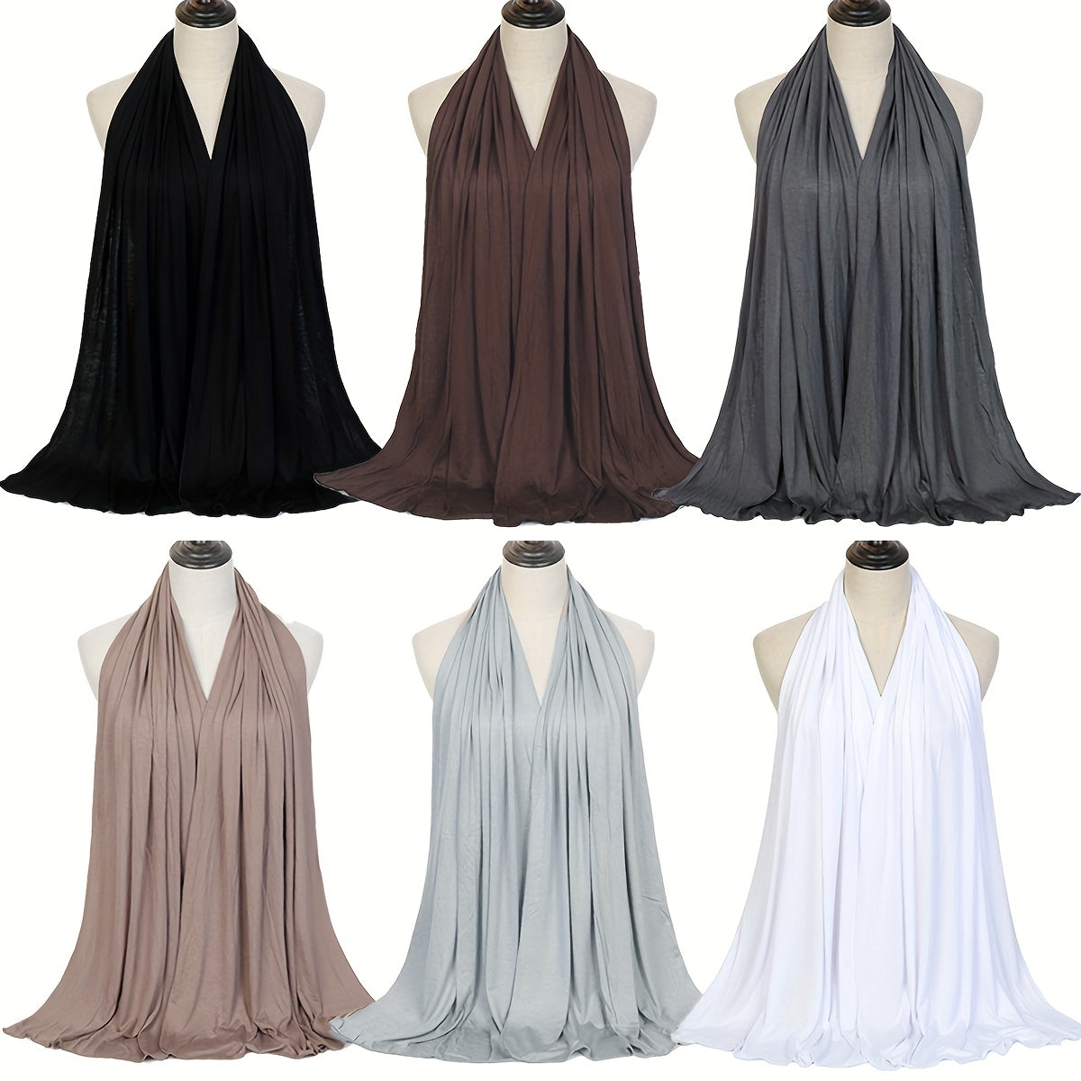 6-Piece Solid Color Breathable Scarf Set for Women – Lightweight Shawls & Headscarves for Modest Fashion and Festive Wear