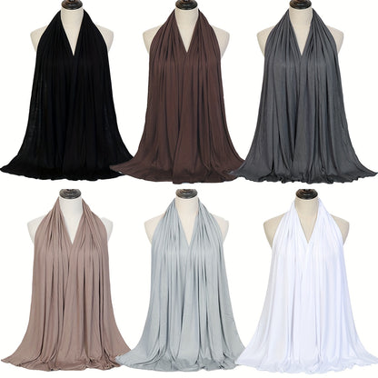 6-Piece Solid Color Breathable Scarf Set for Women – Lightweight Shawls & Headscarves for Modest Fashion and Festive Wear