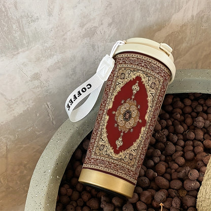 A 530ml Character Pattern Insulated Bottle Cup,Artistic Style,Fashion,Insulated/Cold Coffee Cup,Rope Portable Double Drink Type,Stainless Steel Insulated Bottle Cup,Cold Drink/Hot Drink Cup,Suitable for Ramadan