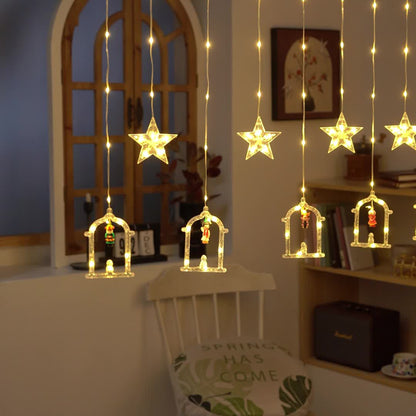 أضواء رمضان، أضواء ستائر رمضان، أضواء سلسلة LED رمضانية تعمل بمنفذ USB، أضواء ستائر على شكل هلال، أضواء ستائر على شكل قلعة قمرية، زينة منزلية للمهرجانات، أضواء دافئة ورومانسية مع 8 أوضاع إضاءة.