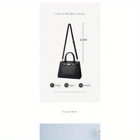 Women’s Crocodile-Pattern Tote Handbag – Large Capacity Daily Use Bag with Zipper Closure & Adjustable Shoulder Strap, Fashionable Office & Travel Accessory