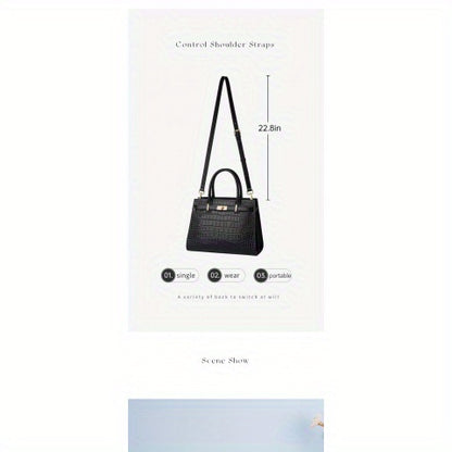 Women’s Crocodile-Pattern Tote Handbag – Large Capacity Daily Use Bag with Zipper Closure & Adjustable Shoulder Strap, Fashionable Office & Travel Accessory