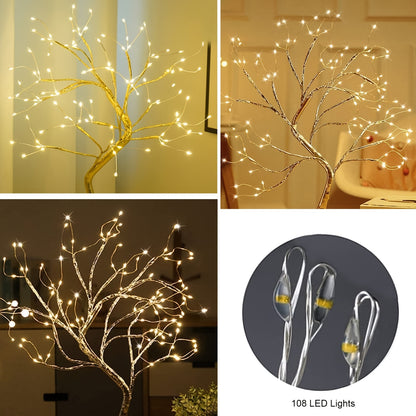 108 LED Bonsai Tree Lamp – Warm White Decorative Light with USB & Battery Power, Touch Control, Modern Table Decor