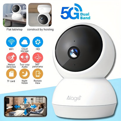 360° Panoramic 2K HD Security Camera – AI Motion Detection, Night Vision, 2.4G/5G WiFi, Google Assistant Compatible (Battery Not Included)