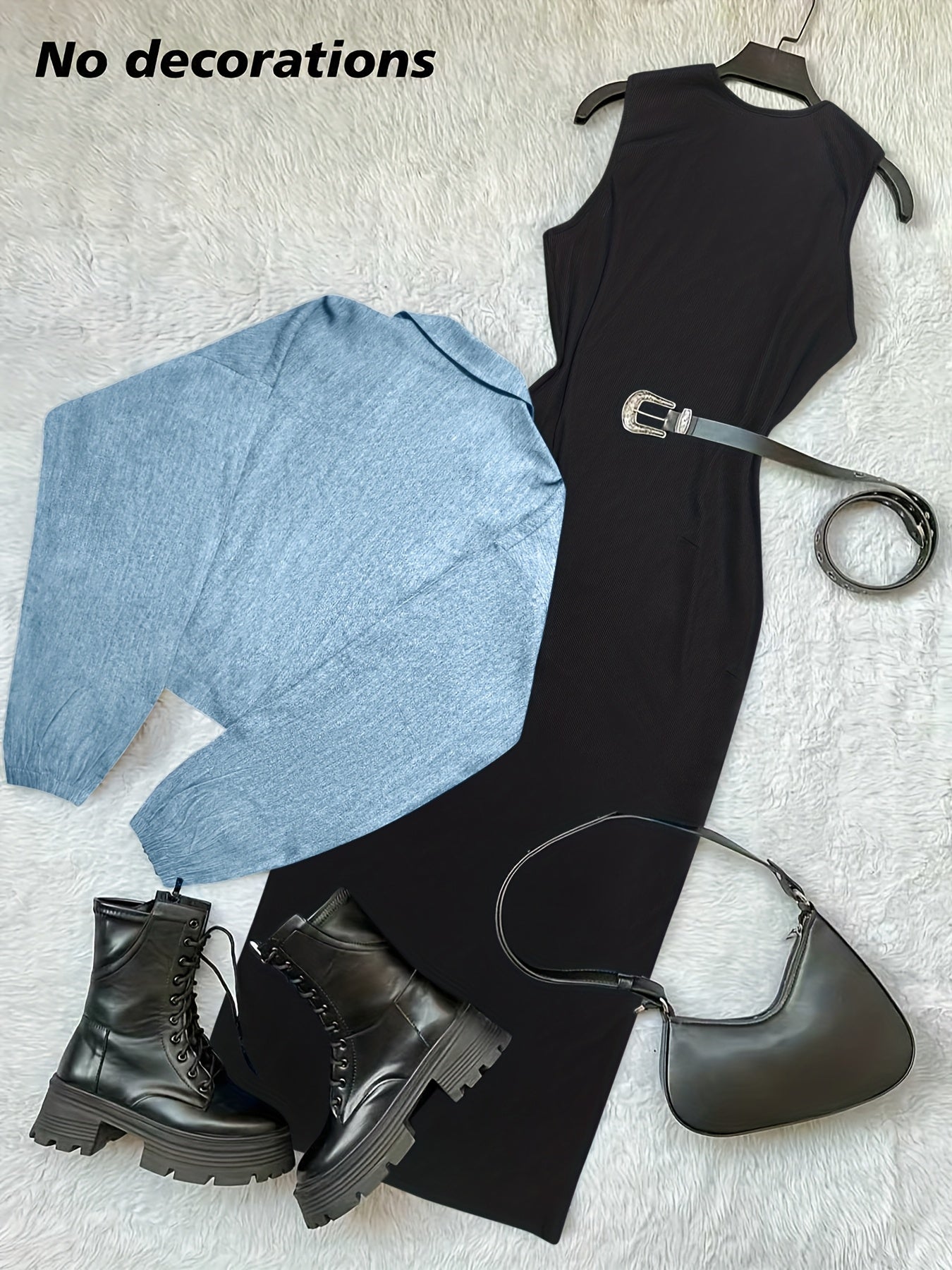 طقم بليزر وفستان نسائي من مجموعة Y2K بألوان متعددة - جاكيت أزرق بأكمام طويلة وسحاب مع فستان بيج بدون أكمام بقصة ضيقة، مناسب للمكتب والشارع في الربيع/الخريف