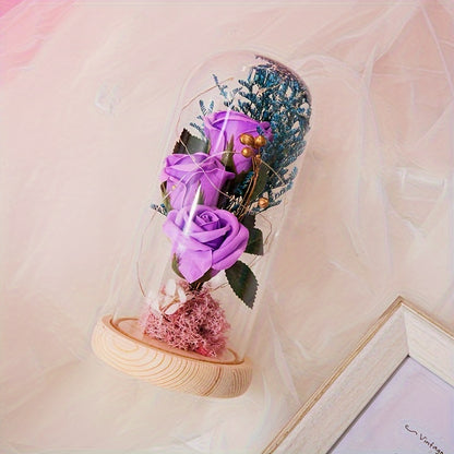 LED Rose Dome Lamp – Elegant Glass Flower Light with Multicolor Glow Base, Perfect Romantic Gift & Home Decor