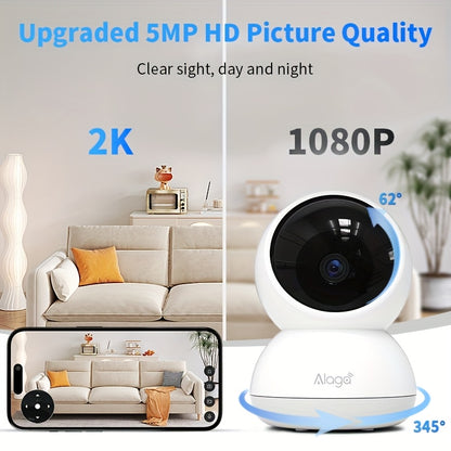 360° Panoramic 2K HD Security Camera – AI Motion Detection, Night Vision, 2.4G/5G WiFi, Google Assistant Compatible (Battery Not Included)