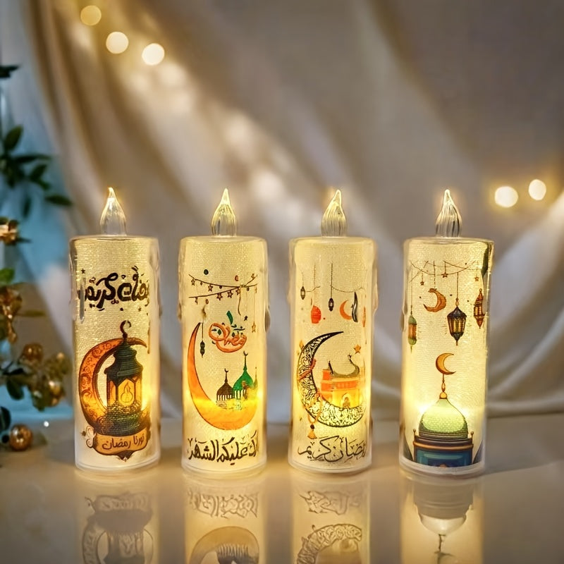 [Ramadan Decor | LED Candles] 2pcs High-Quality LED Crystal Flameless Candles with Islamic Motifs | Battery Operated, Ramadan Decor for Indoor & Outdoor Use | Perfect for Parties, Family Gatherings, and Festive Celebrations (