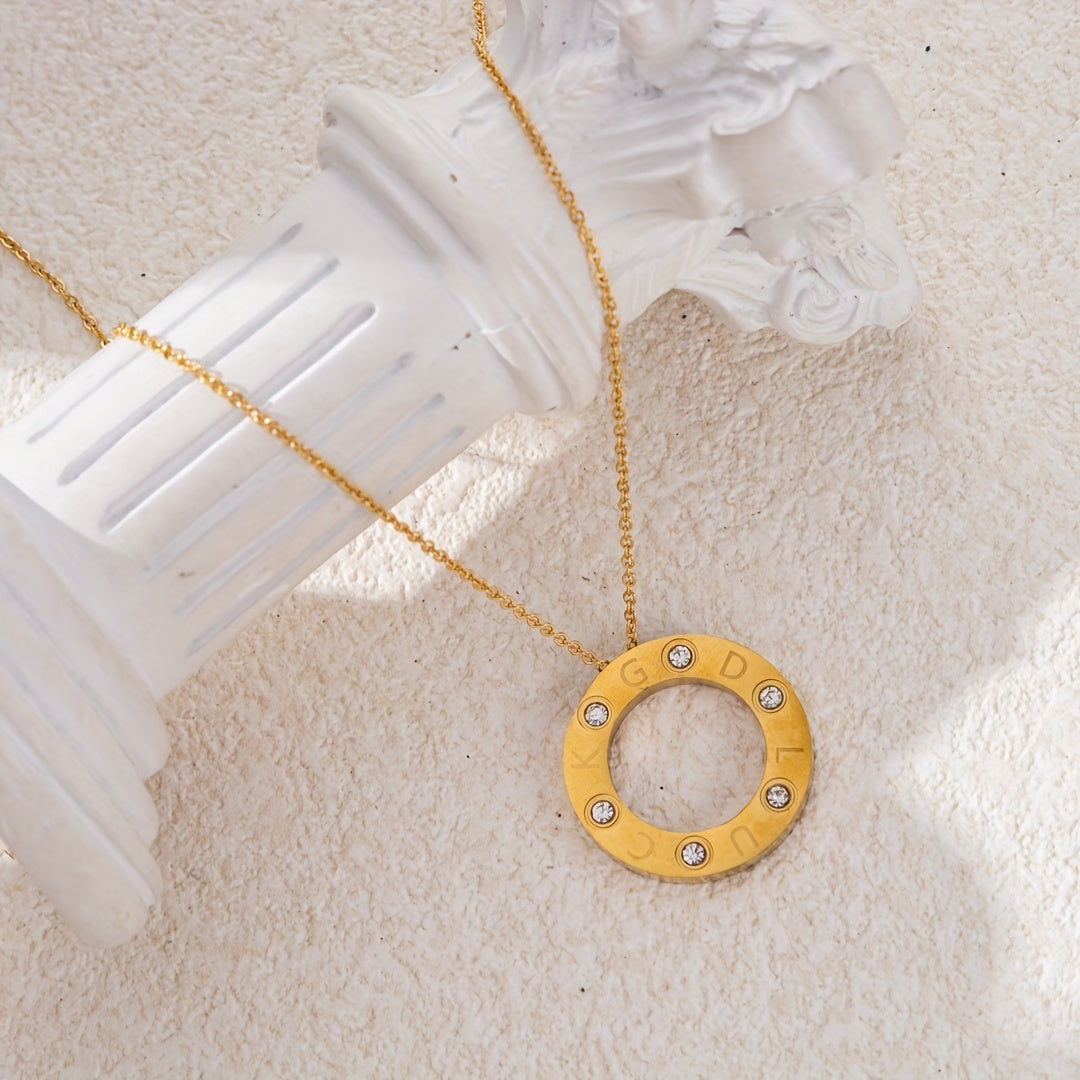 Women’s Stainless Steel Circular Pendant Necklace – Minimalist Elegant Design with Polished Finish, Durable Tarnish-Resistant Chain for Daily or Special Occasions