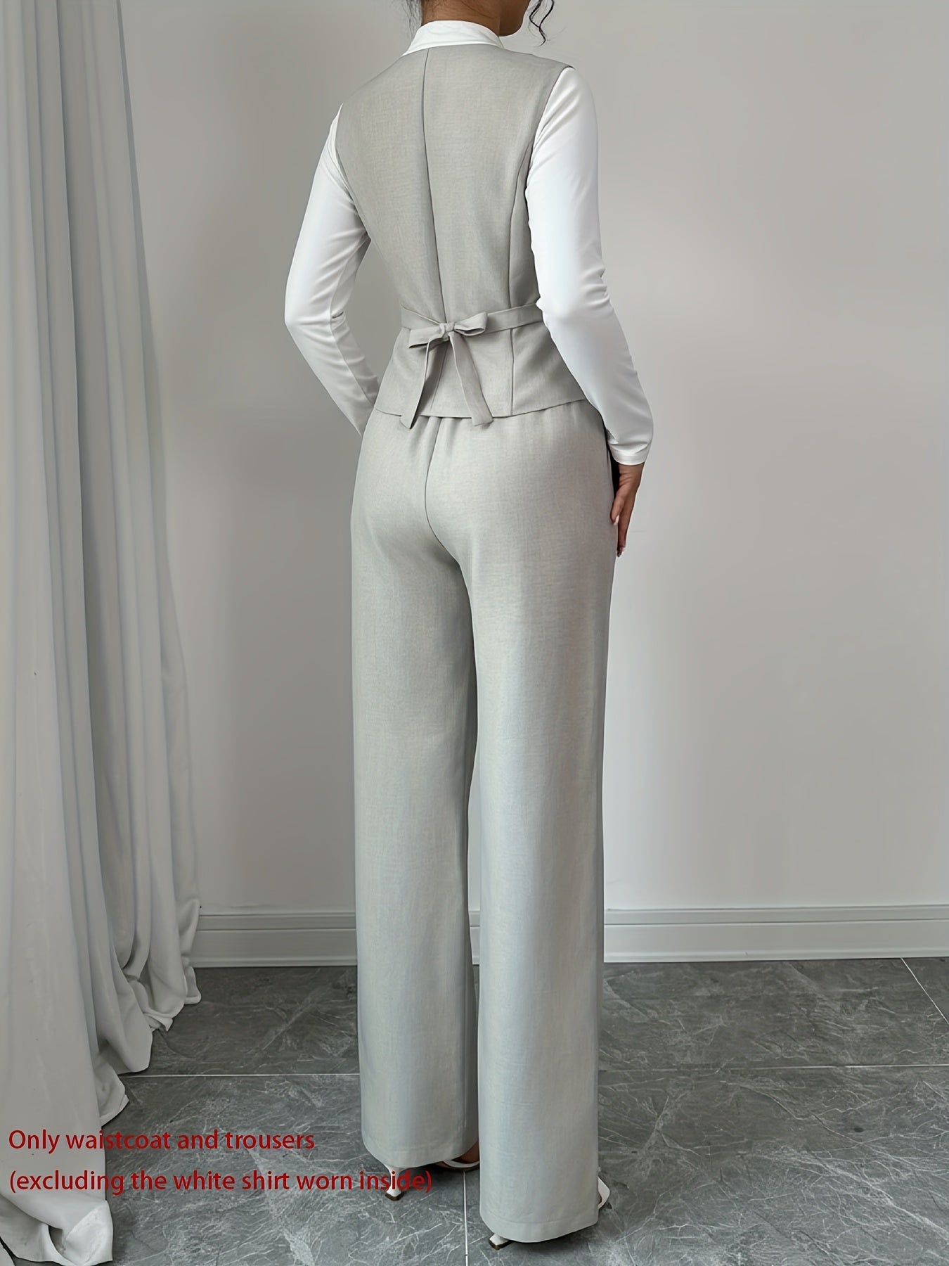 Women’s Sleeveless Cinched-Waist Vest & High-Waisted Wide-Leg Pants Set – Elegant Solid-Color Summer Two-Piece Outfit