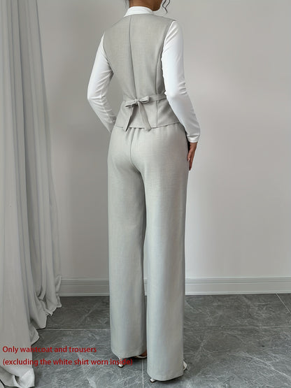 Women’s Sleeveless Cinched-Waist Vest & High-Waisted Wide-Leg Pants Set – Elegant Solid-Color Summer Two-Piece Outfit