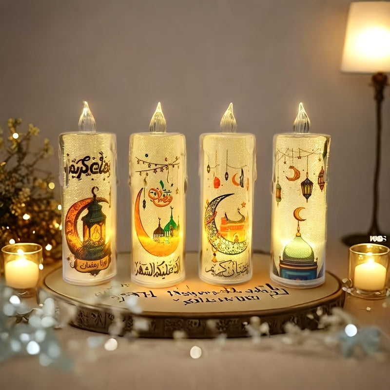 [Ramadan Decor | LED Candles] 2pcs High-Quality LED Crystal Flameless Candles with Islamic Motifs | Battery Operated, Ramadan Decor for Indoor & Outdoor Use | Perfect for Parties, Family Gatherings, and Festive Celebrations (