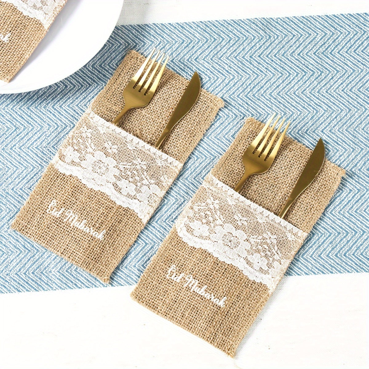 5pcs Burlap Fork Bags | Ramadan Mubarak Tableware, Islamic Muslim Party Decoration, Eid Al-Fitr and Eid Al Adha Gifts, Frohes Ramadan-Fest, Alles Gute zum Fastenbrecher-Fest, L'Aid al-Fitr Mubarak