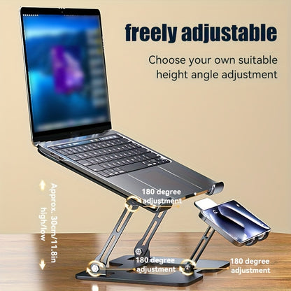 2-in-1 Adjustable Laptop & Phone Stand – Foldable Carbon Steel Design with Heat Dissipation & Multi-Angle Support