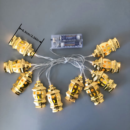LED Ramadan Light String, 1.65 Meters 10 Lights Golden Star and Moon Light String, Golden Palace Lamp Battery Model Without Batteries, Eid al-Fitr Stars and Moons Decorative Lights, Muslim Festival Party Decoration, Home Deco