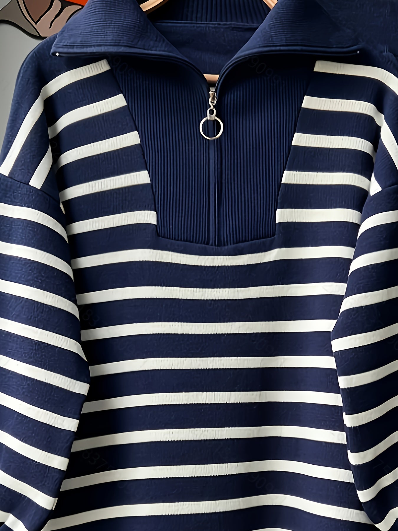 طقم هودي وبنطال مخطط عتيق للنساء - طقم بني مريح من قطعتين لفصل الخريف/الشتاء مع ياقة واقفة وأكمام طويلة وقصة فضفاضة غير رسمية