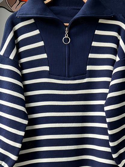 طقم هودي وبنطال مخطط عتيق للنساء - طقم بني مريح من قطعتين لفصل الخريف/الشتاء مع ياقة واقفة وأكمام طويلة وقصة فضفاضة غير رسمية