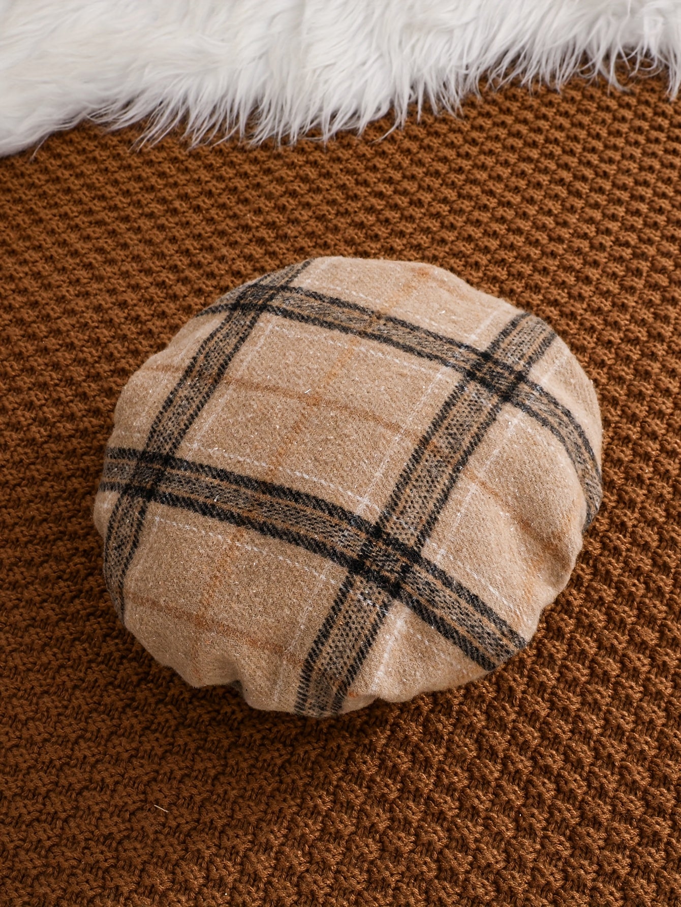 Girls’ 4-Piece Autumn/Winter Fashion Set – Button-Up Coat, Ribbed Long-Sleeve Top, Checkered Elastic-Waist Skirt & Matching Beret