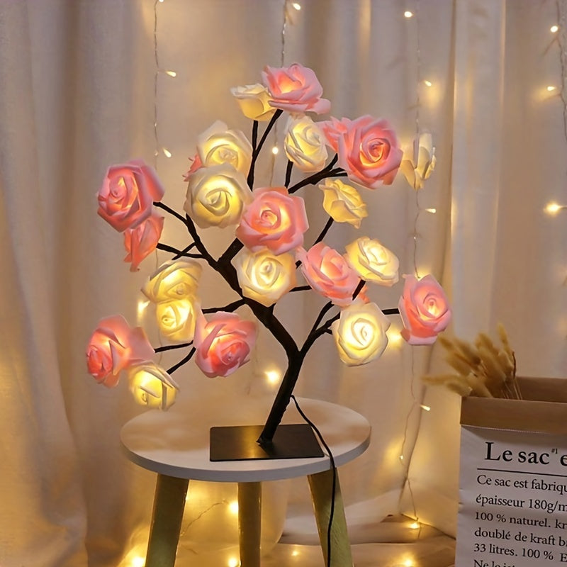 LED Rose Flower Lamp – Romantic 24-LED USB Fairy Light for Bedroom, Wedding & Valentine’s Day Decor