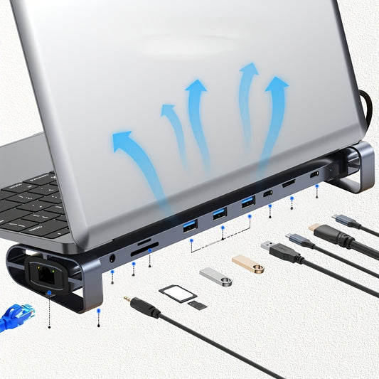 Wowssyo 10-in-1 USB-C Docking Station – Triple Display Hub with 4K HDMI, 100W PD, Ethernet, SD/TF, Audio & USB 3.0