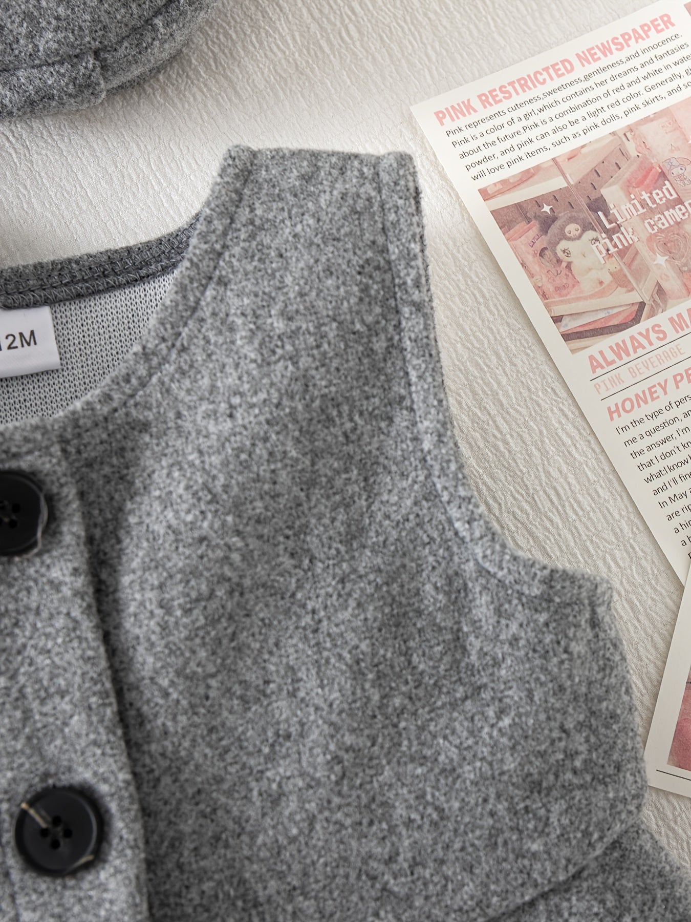 3-Piece Winter Baby Dress Set – Jacket, Vest Dress & Matching Hat with Bow and Button Details, Soft Cozy Outfit for 1st Birthdays & Christenings (Grey)