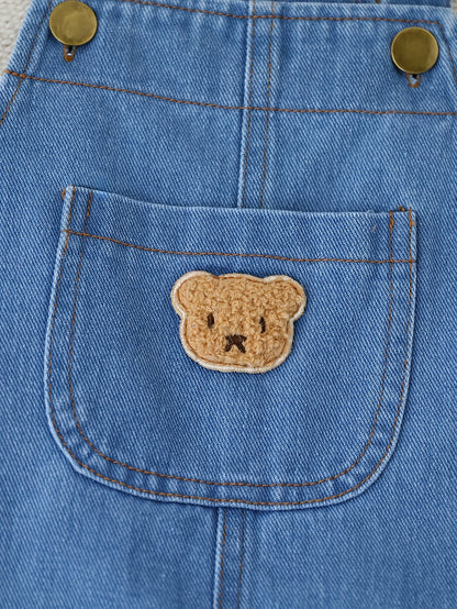 2-Piece Baby Boys’ Faux Denim Overalls – Adjustable Strap Rompers with Cute Bear Pockets, Regular-Fit All-Season Outfit for Outdoor Play