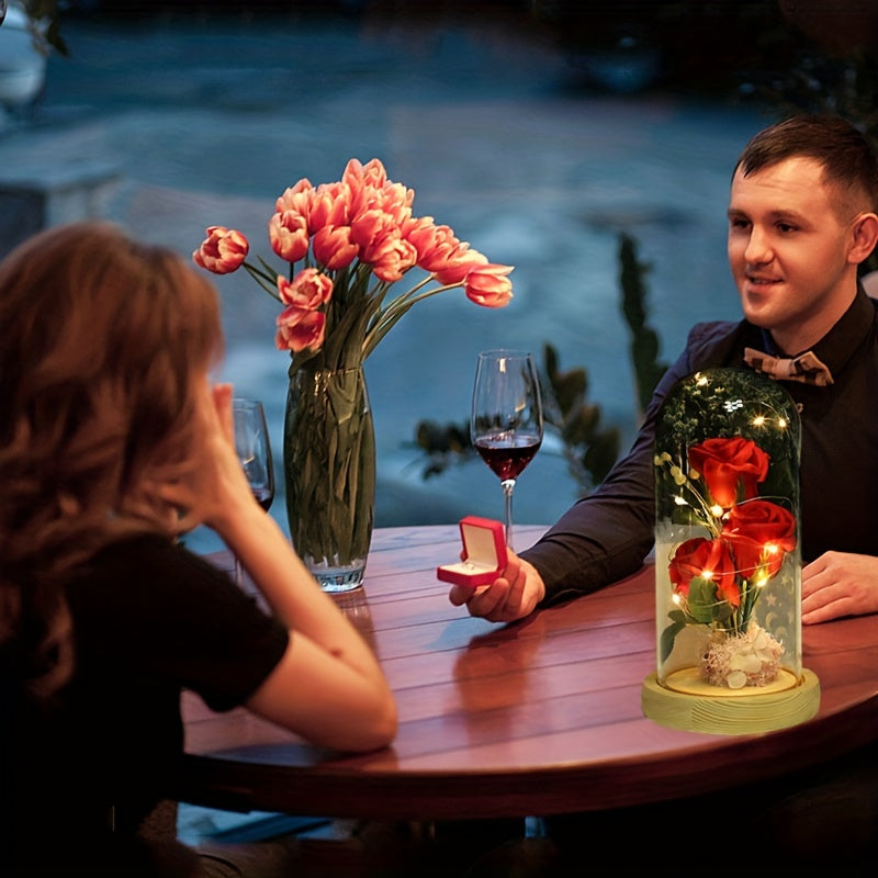 LED Rose Dome Lamp – Elegant Glass Flower Light with Multicolor Glow Base, Perfect Romantic Gift & Home Decor