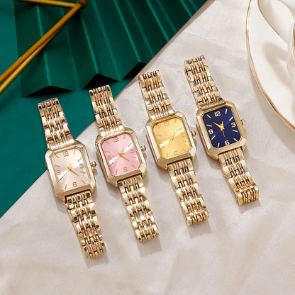 Women’s 4-Piece Quartz Watch Gift Set – Stylish Retro Rectangular Dial with Comfortable Alloy Straps, Perfect for Daily Wear & Gifting