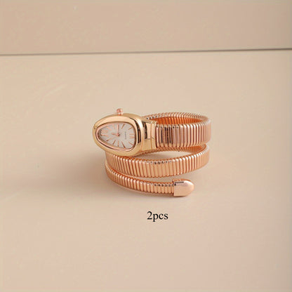 Bohemian Snake Quartz Watch – Stylish Flexible Coil Strap, Oval Case, Trendy Decorative Design, Perfect Gift for Women