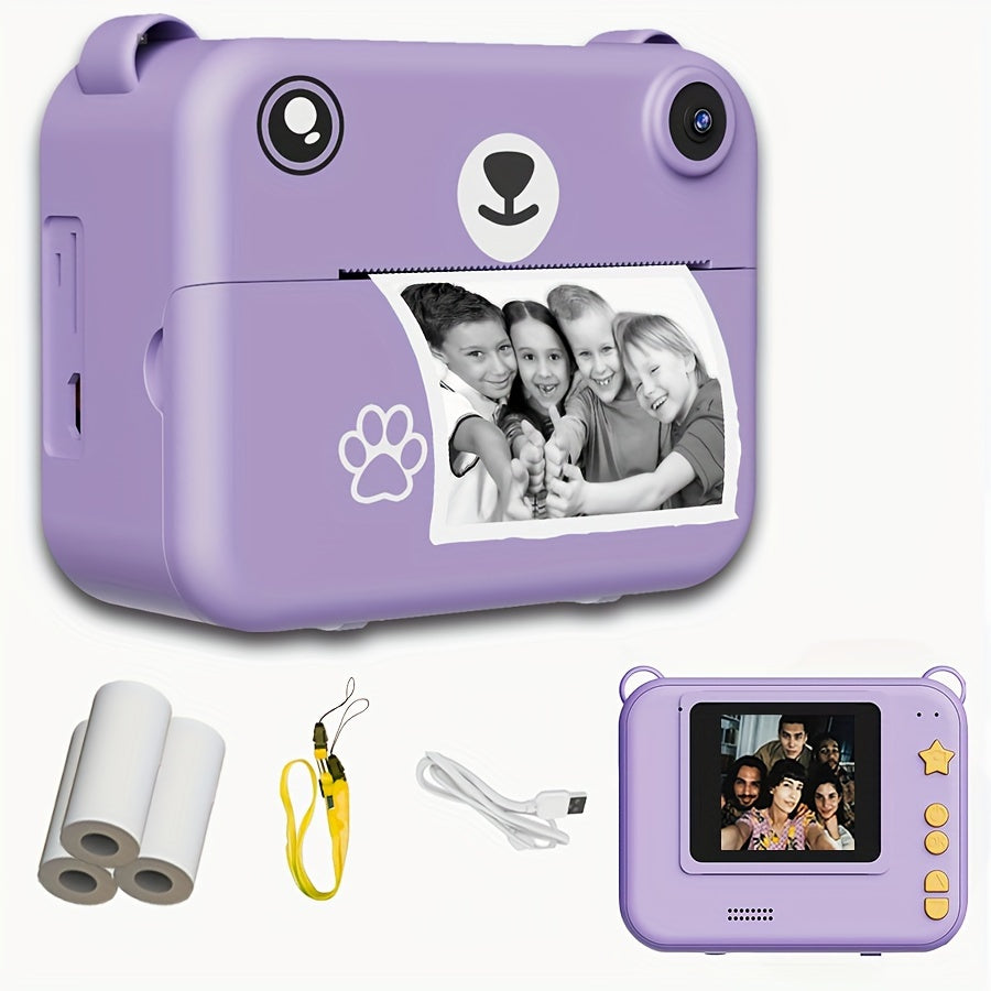 Mini Thermal Instant Printing Camera for Kids – Portable Shock-Resistant Camera with 3/5/10s Delay, USB Charging, 1300mAh Battery & 3 Rolls of Paper