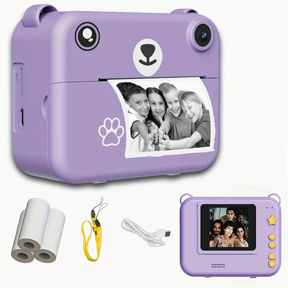 Mini Thermal Instant Printing Camera for Kids – Portable Shock-Resistant Camera with 3/5/10s Delay, USB Charging, 1300mAh Battery & 3 Rolls of Paper